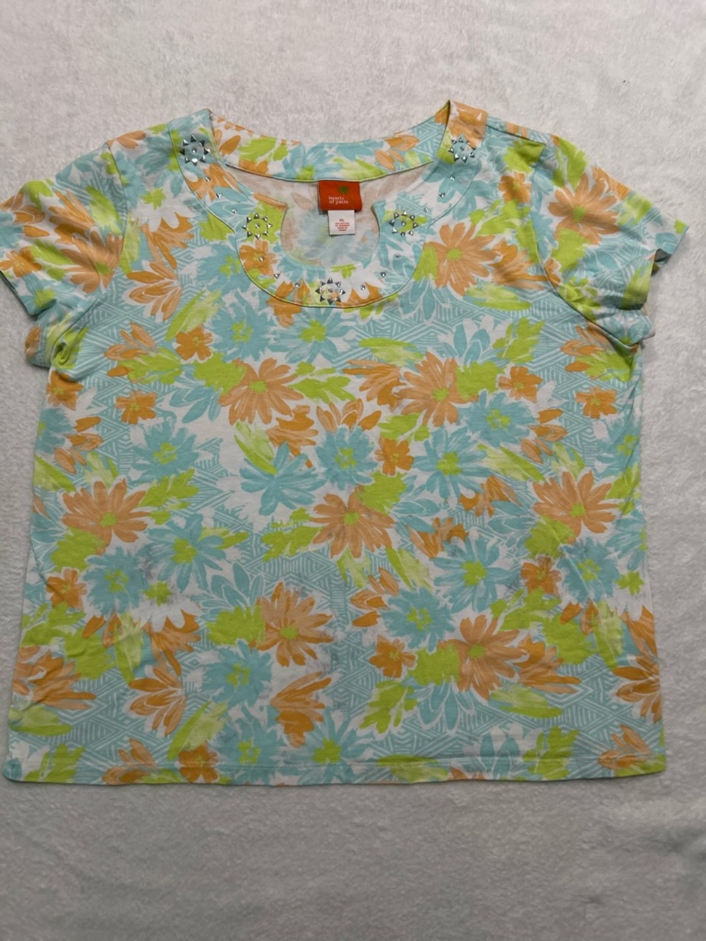 Hearts of Palm Women’s Sz XL Floral Decorative Neckline Stud Embellishment Coast